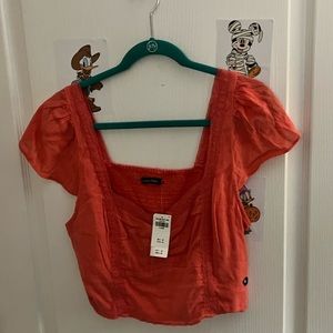 Abercrombie & Fitch Coral Smocked Back Crop Top